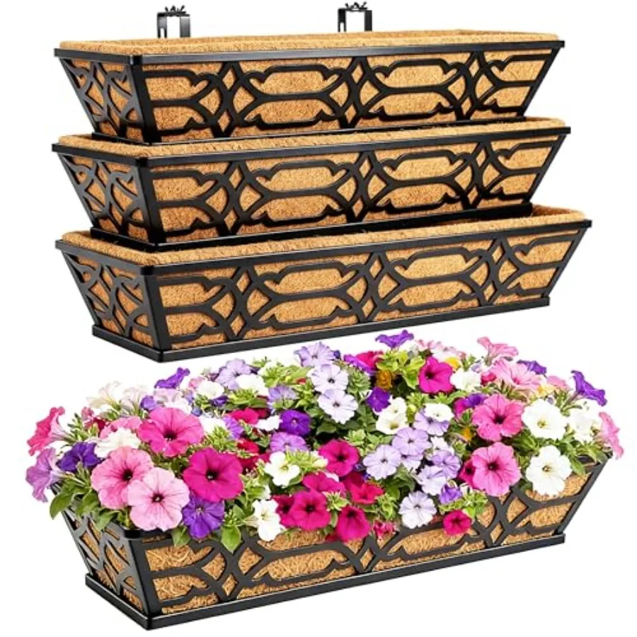 

Подвесные кашпо для ограждений и окон, 4 шт., 30 дюймов, с регулируемым кронштейном, для веранды, забора, для цветов