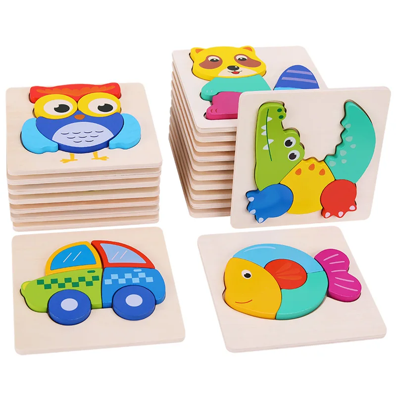 Baby Toy Hand Grasping Wooden 3d Puzzle Animals Insect Traffic Cognition Jigsaw Puzzle Tangram Shapes Matching Game Brain Teaser