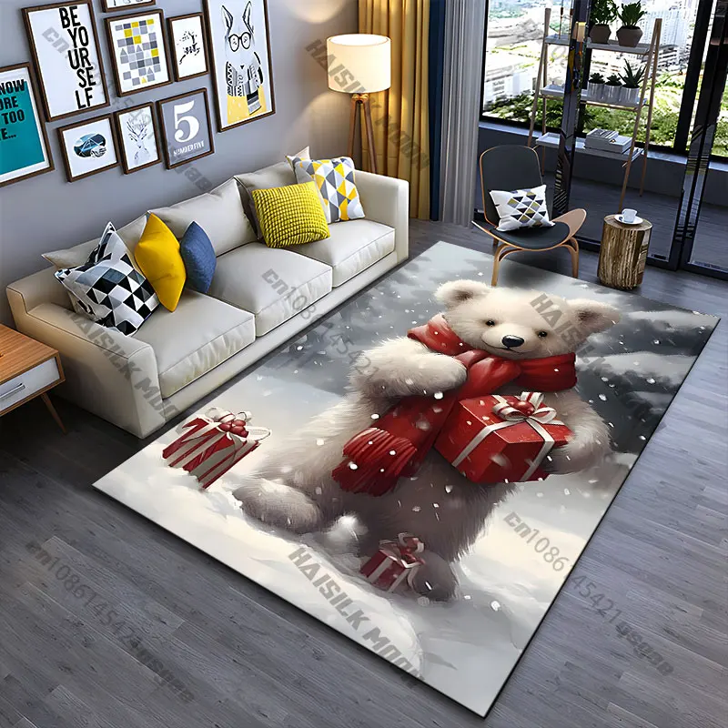 Cute bear holding festive gift carpet Yoga living room room decor children's crawling mat doormat area rug games mat