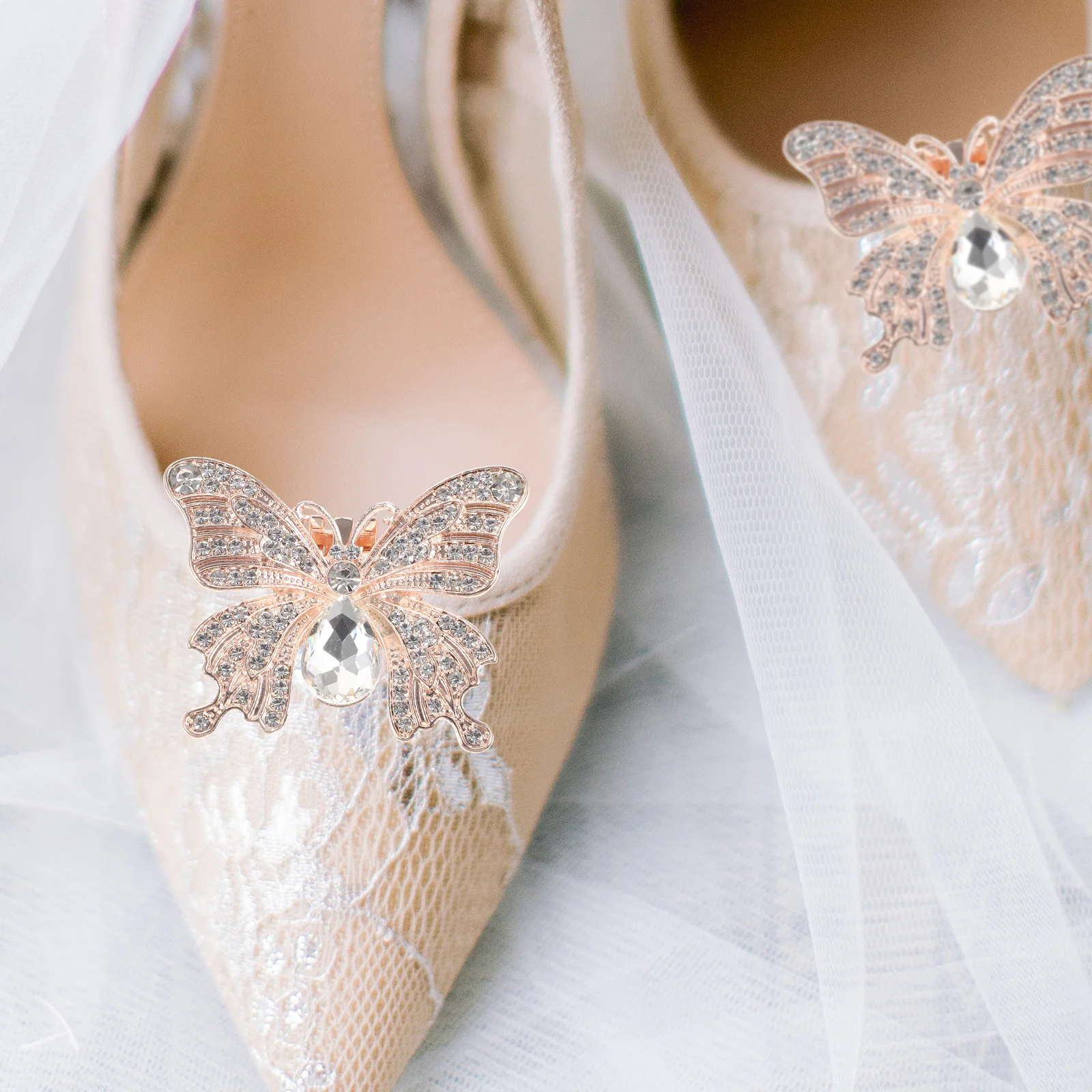 

1Pair Rhinestone Butterfly Shoe Clips Shiny Rhinestones Wedding High Heels Shoe Charms Removable Decorative Buckles