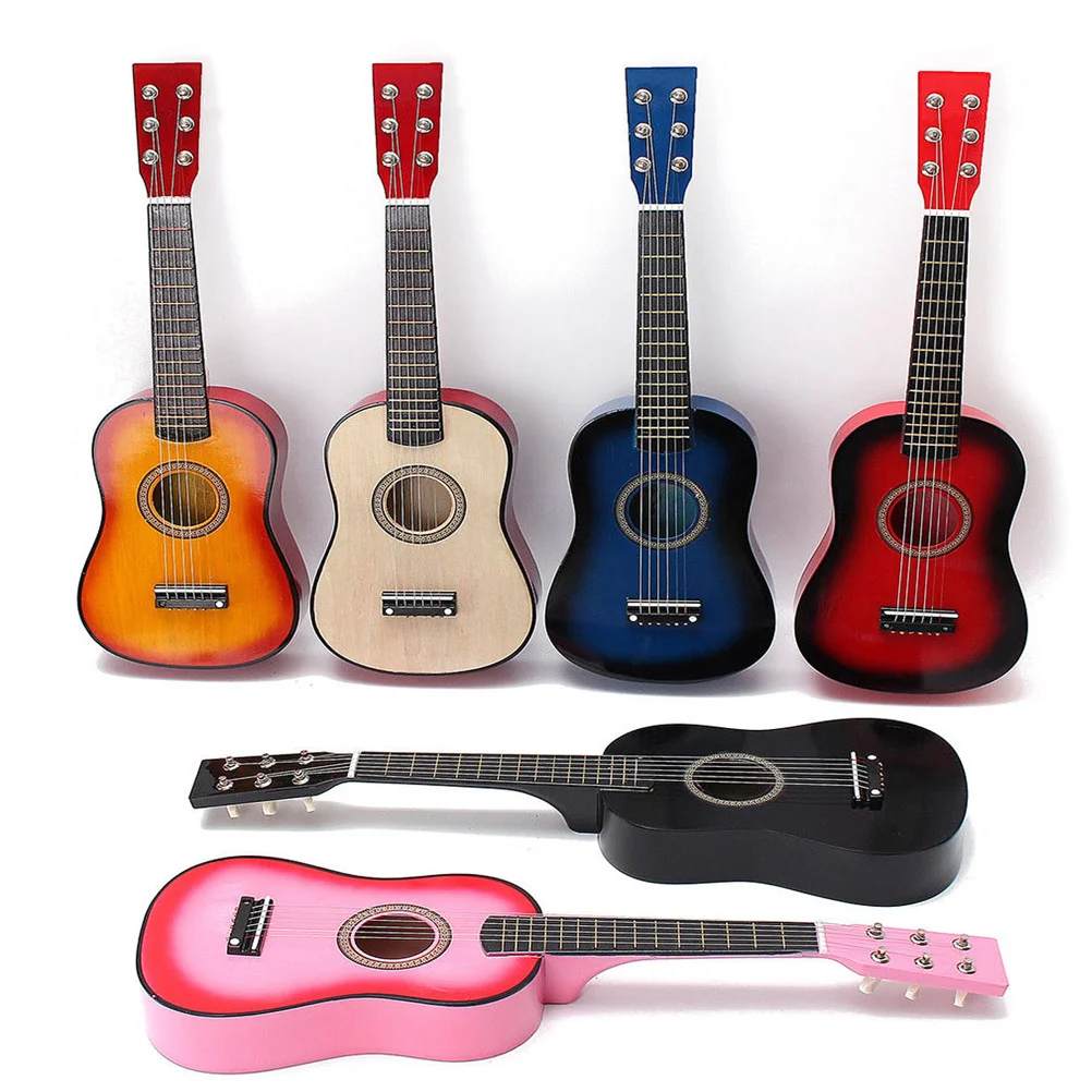 Chitarra in legno multicolore da 23 pollici per bambini, strumento musicale con finitura liscia, regalo educativo, chitarra portatile per bambini