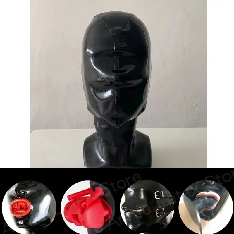 Latex Catsuit Sexy Fetish Hoods 100% Natural Latex Materials  with Back Zip Adults Latex Mask Unisex Handmade Head