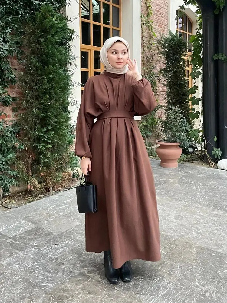 Ramadan lino Abaya Dubai turchia Islam musulmano modesto vestito caftano preghiera vestiti per le donne Kebaya Robe Arabe Femme Musulmane