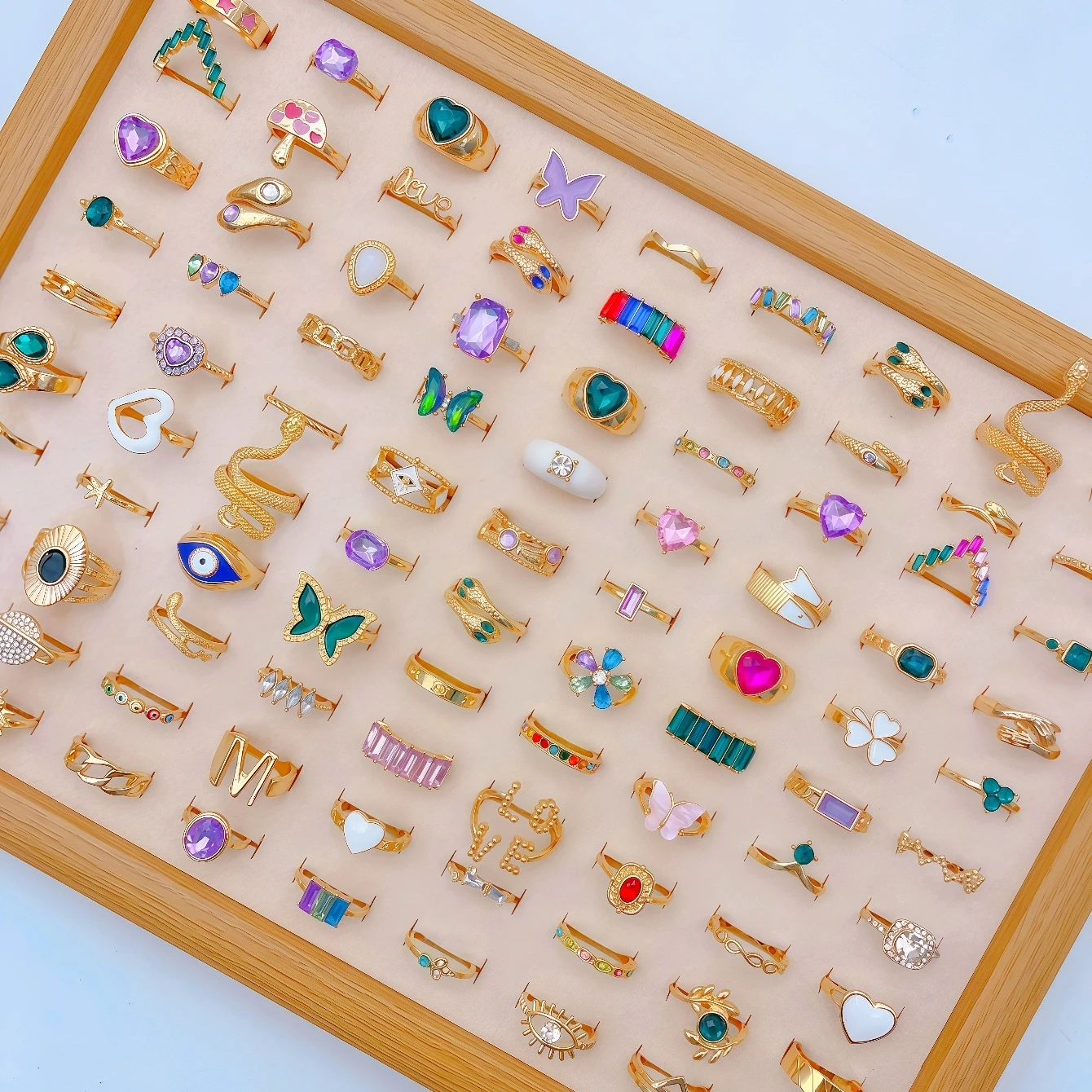 10/20/30/40/50 قطع الموضة الملونة حجر الراين خواتم مجموعة للنساء العصرية الأفعى فراشة القلب الحب مجوهرات هدايا الحفلات