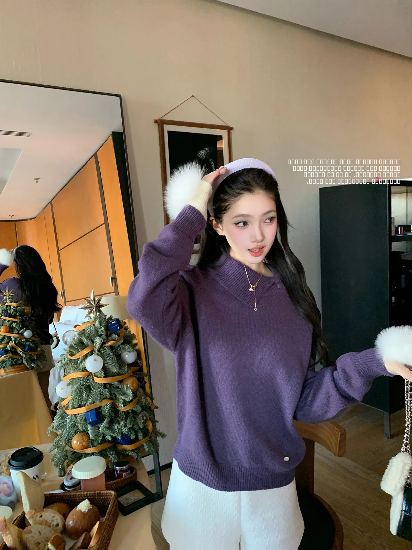 

ChuChu Qintian ape Honey Bear Fce Lapel Oversized Knitted Sweater Women Winter Loose Slim Fit Pullover Soft Commute Sle