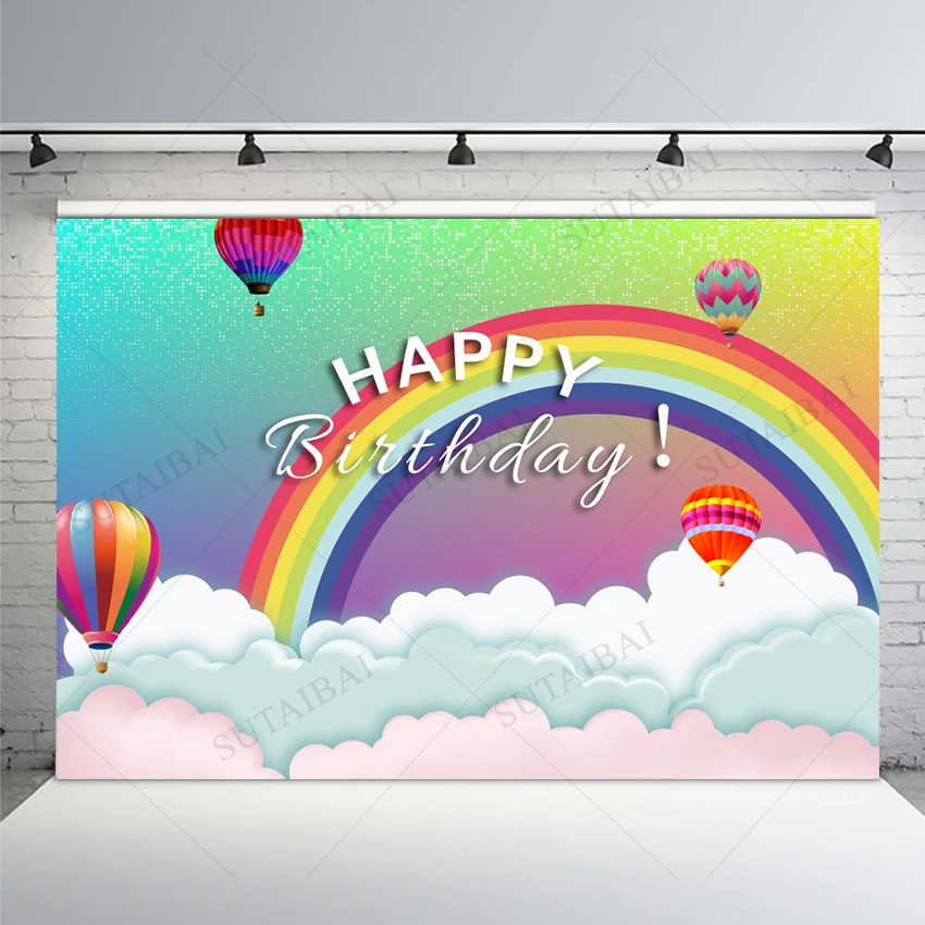 

Rainbow Cloud Cartoon Party Background of Photography Hot Air Balloon Newborn Creative Kid Happy Sweet Photo Personalized Banner