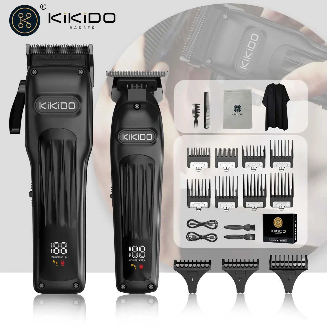 

KIKIDO Professional Combo Kit Hair Clipper 7500 RPM Powerful Electric Hair Trimmer Rechargeable Cordless Haircut Machine for Men