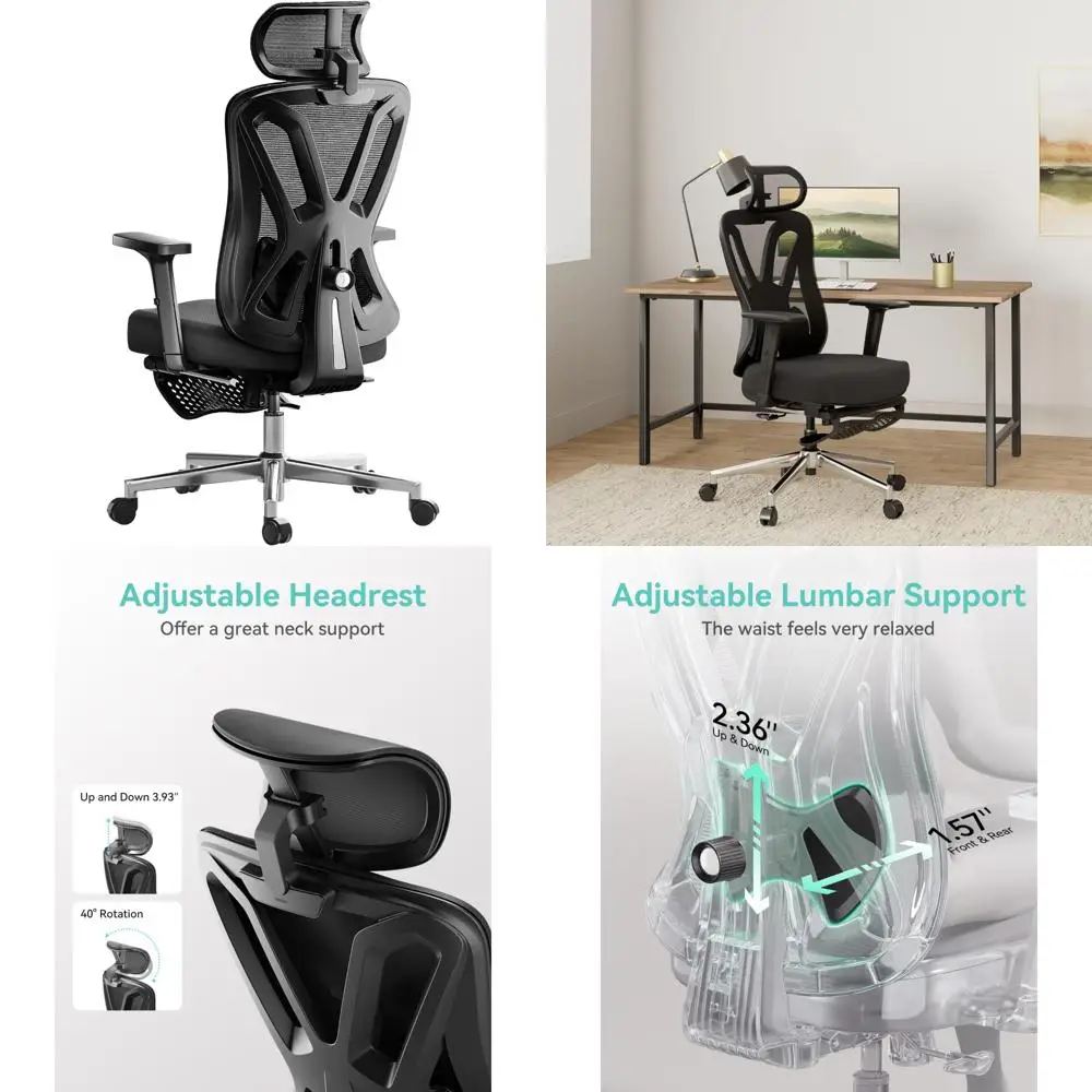

Ergonomic Office Chair with Adjustable Lumbar Support and Height, Comfortable Mesh Desk Chair with Footrest