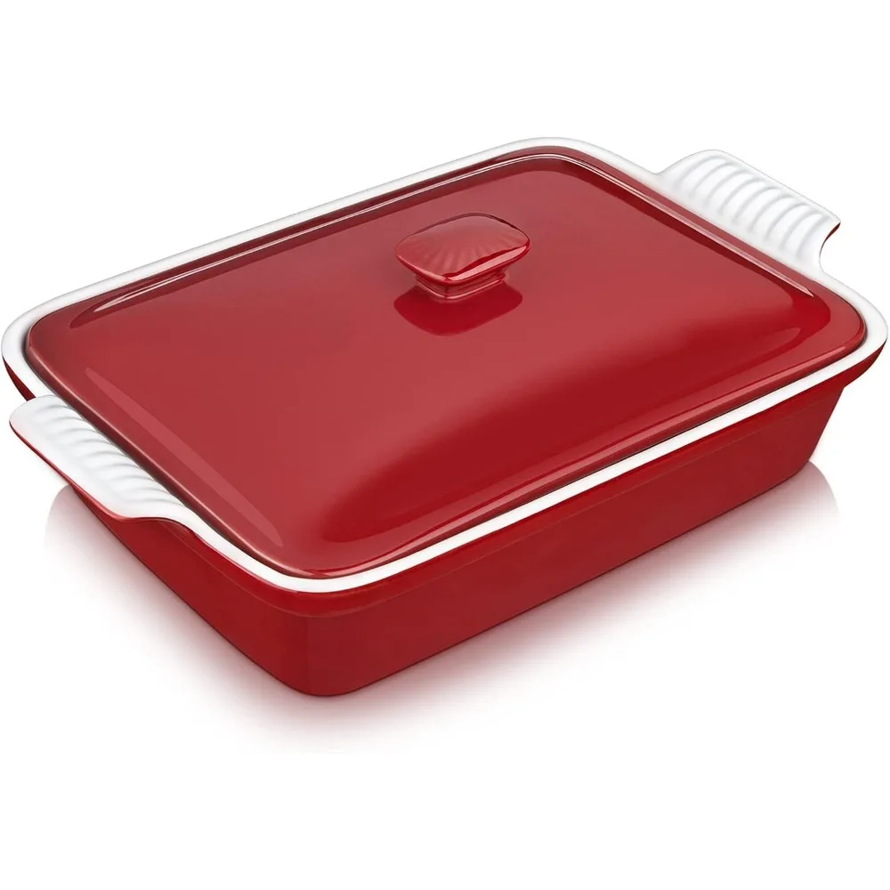 

Casserole Dish, 13 x 9 Inch Baking Dish, 3.8 Quart Casserole Dish Set, Lasagna Pan Deep With Lid, Oven & Dishwasher Safe, Red