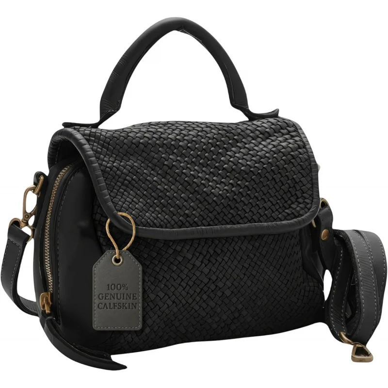 Top Handle Genuine Small Crossbody Bag for Women - Handcrafted Calfskin Italian Leather Purses