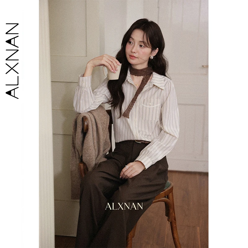 ALXNAN pantalons décontractés pour femmes marron taille haute pantalon coupe ample tombant Anti-rides trajet polyvalent femme pantalon L57052