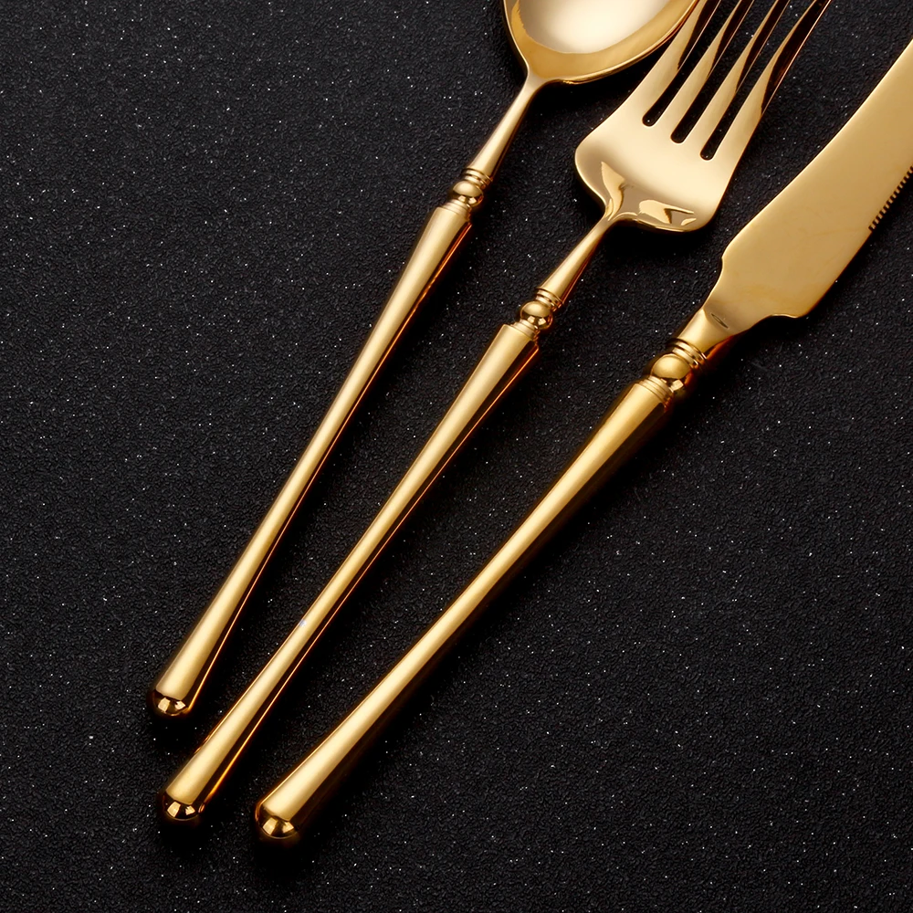 Stainless Steel Gold Cutlery Western Tableware Matte Sliver Dinner Set Mirror Knife Fork Spoon Elegant Flatware 4 Pcs 8 Pcs