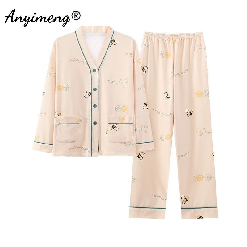 Tie-dyed M-5XL Kimono Sleepwear for Girl Autumn Winter Woman Pajamas Set Lady Home Clothes Faux Cotton Nightwear Casual Pijamas