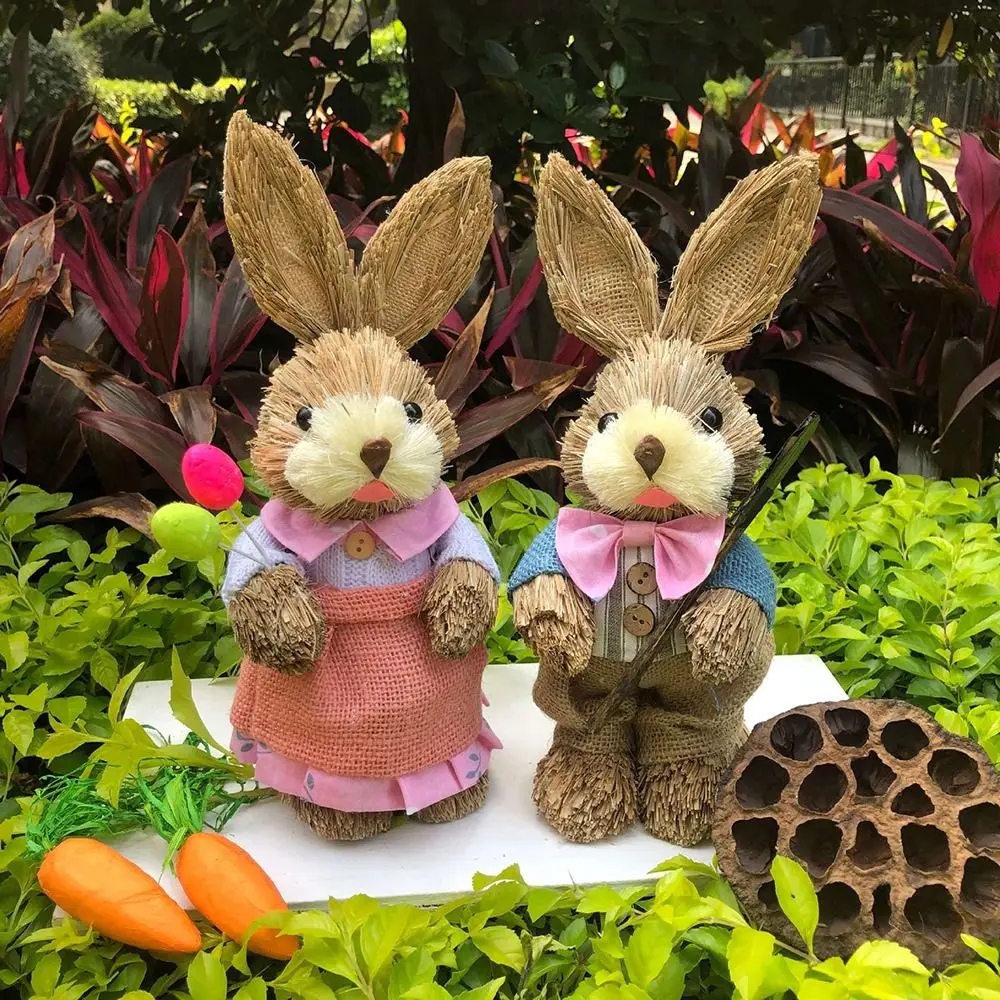 1PC 8-25cm Mini Straw Rabbit Easter Cute Ornaments Exquisite Hand Gifts Small Prizes Birthday Gifts Easter Decorations