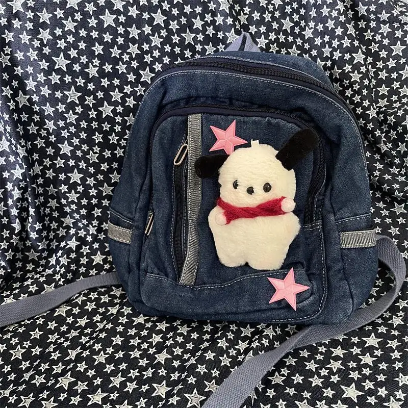 Miyagawa Cute Cartoon Dog Demin Student Backpack Small Book Bag Japanese Sweet Cool Girl Mini Kawaii Jeans Backpacks