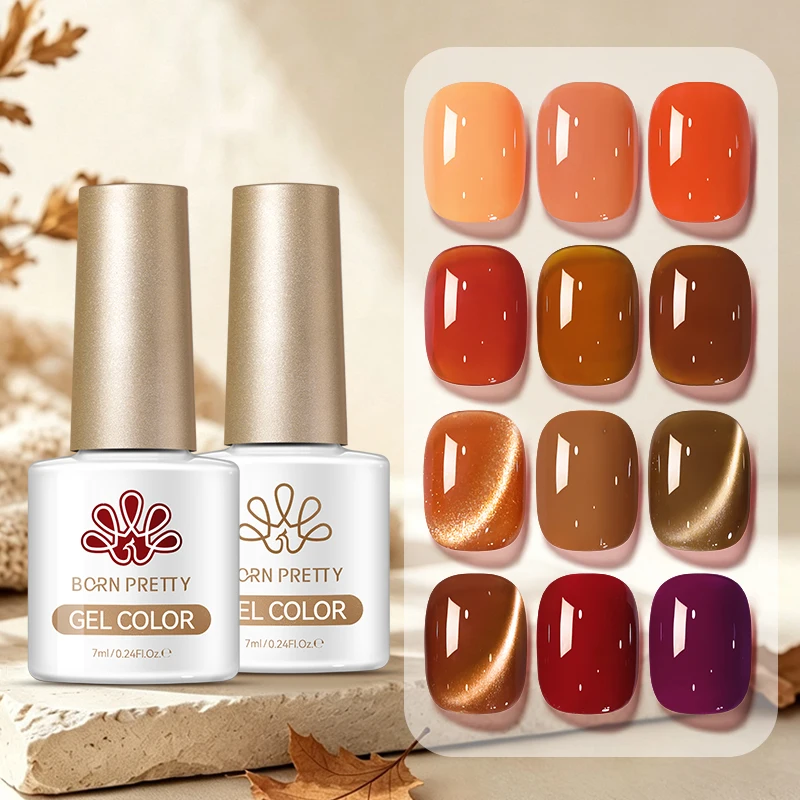 BORN PRETTY 12 Colors Autumn Gel Polish Brown Yellow Chocolate 10ml Glossy & Matte Finish UV/LED Soak Off Glass Bead Nail Art view 5