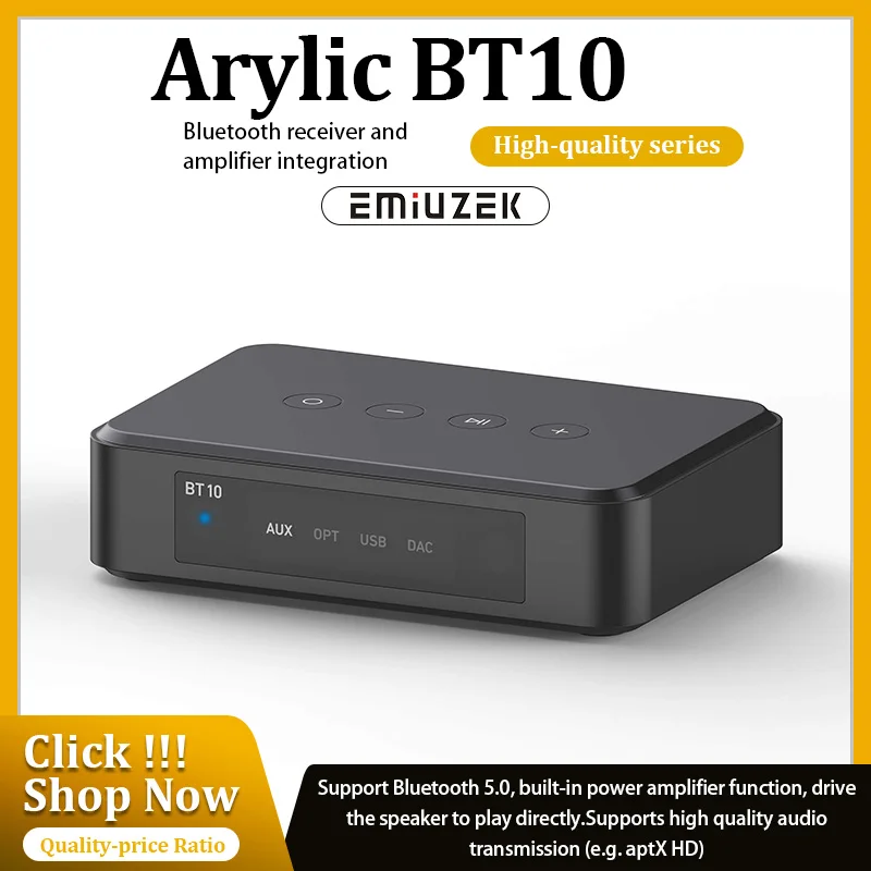 Arylic BT10 Transmissor de áudio Bluetooth transmitir áudio para 2 fones de ouvido Bluetooth ou alto-falantes Bluetooth via BluetoothTramsit via