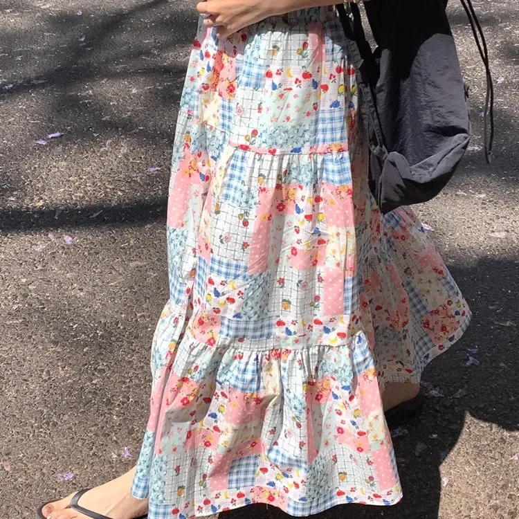 

Japanese Sweet Plaid Print Ruffles Dresses Y2k E-Girl Mid-length A-line Dress for Women Summer New Loose Faldas Mujer