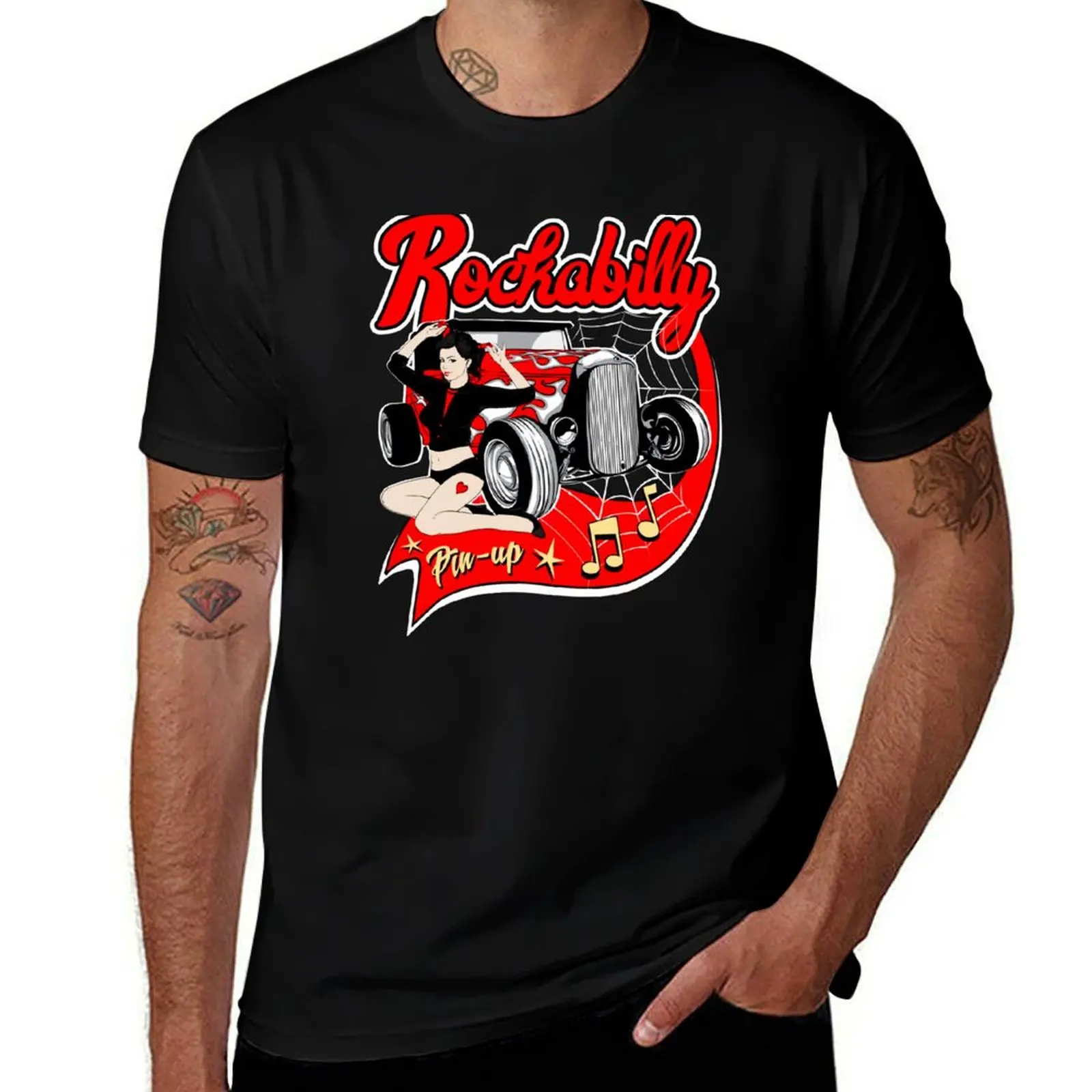 Pin Up Girl Rockabilly Music Hot Rod Sock Hop Rocker Vintage Classic Rock and Roll T-Shirt Classic Graphic Short Sleeve Top