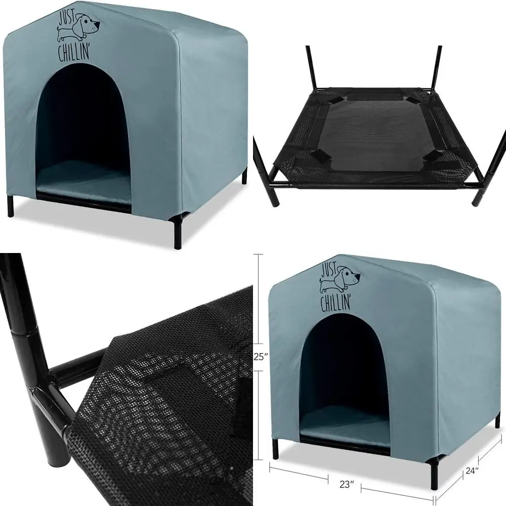 

Portable Elevated Dog House for Indoor & Outdoor - Water Resistant, Breathable Fabric, Easy Assembly, Lightweight, 24L x 23W x 2