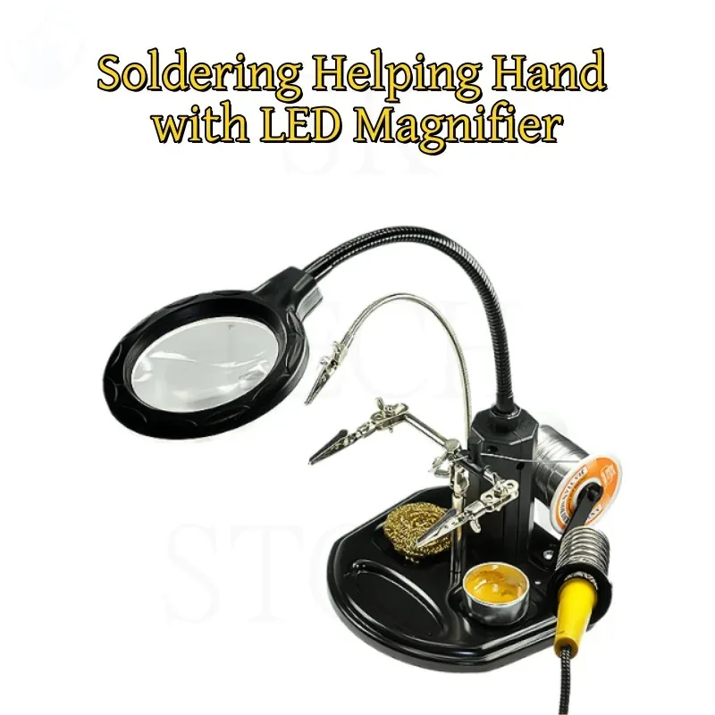 

TE-802 3rd Helping Hand Clip Clamp LED Magnifying Glass 2.5-4X Soldering Iron Stand Magnifier Welding Rework Repair Holder Tools