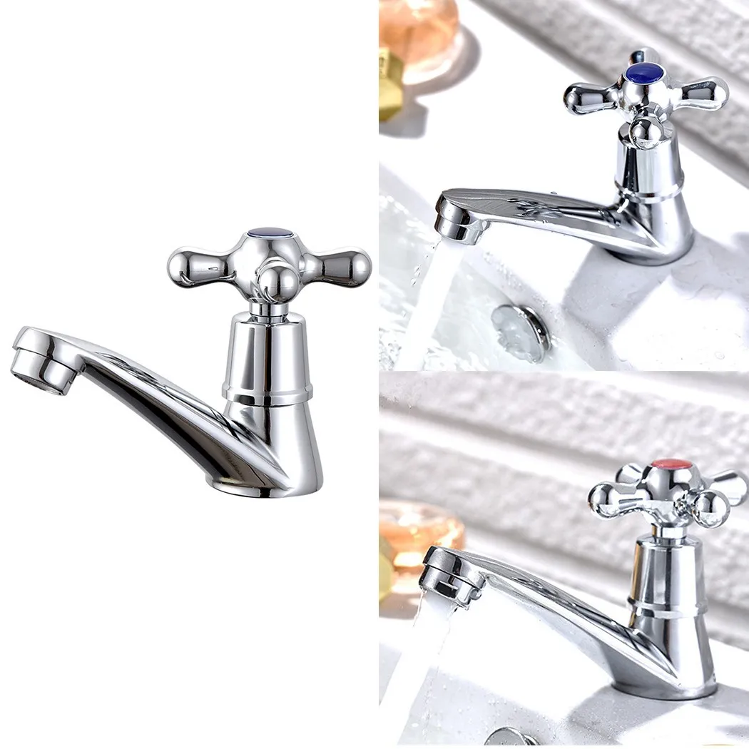 

Basin Sink Cold Taps Chrome Bathroom Water Faucet Traditional Chrome Plated Metal Dual Handle Sink Faucet Basin Tap Kitchen
