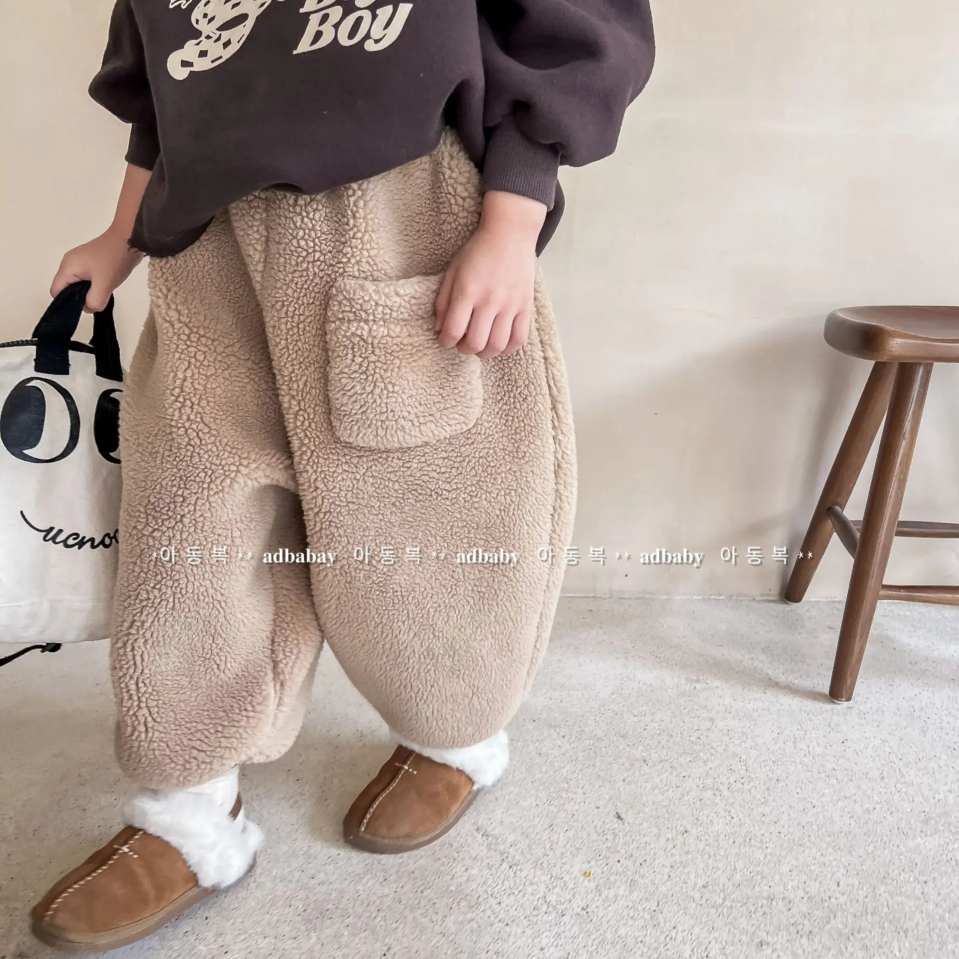 2024 Winter New Children Warm Lamb Fleece Pants Fashion Girls Pocket Trousers Cotton Baby Boys Casual Pants Plus Velvet Clothes