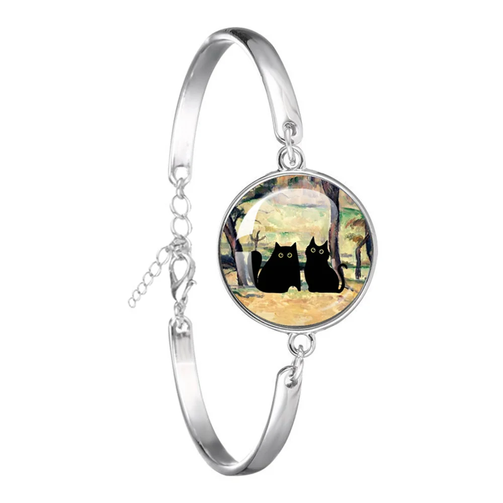 Van Gogh Cat Oil Painting 18MM Bracelet Starry Night Art Cats Glass Dome  Jewelry for Men for Women Gift