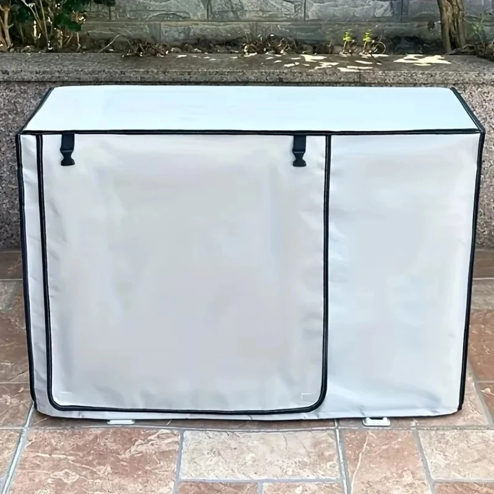 Waterproof Oxford Cloth Air Conditioner Outdoor Unit Cover with Adjustable Buckles for 74-100cm Length Units Silver