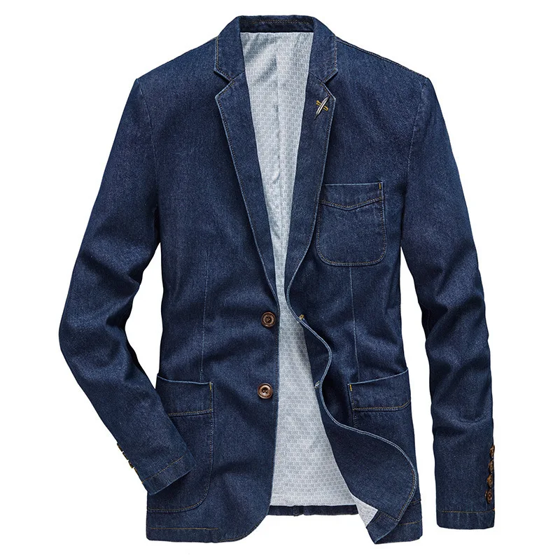 

Newly launched denim suit jacket for spring and autumn casual men's suit, lapel jacket with multiple pockets, standard men's top