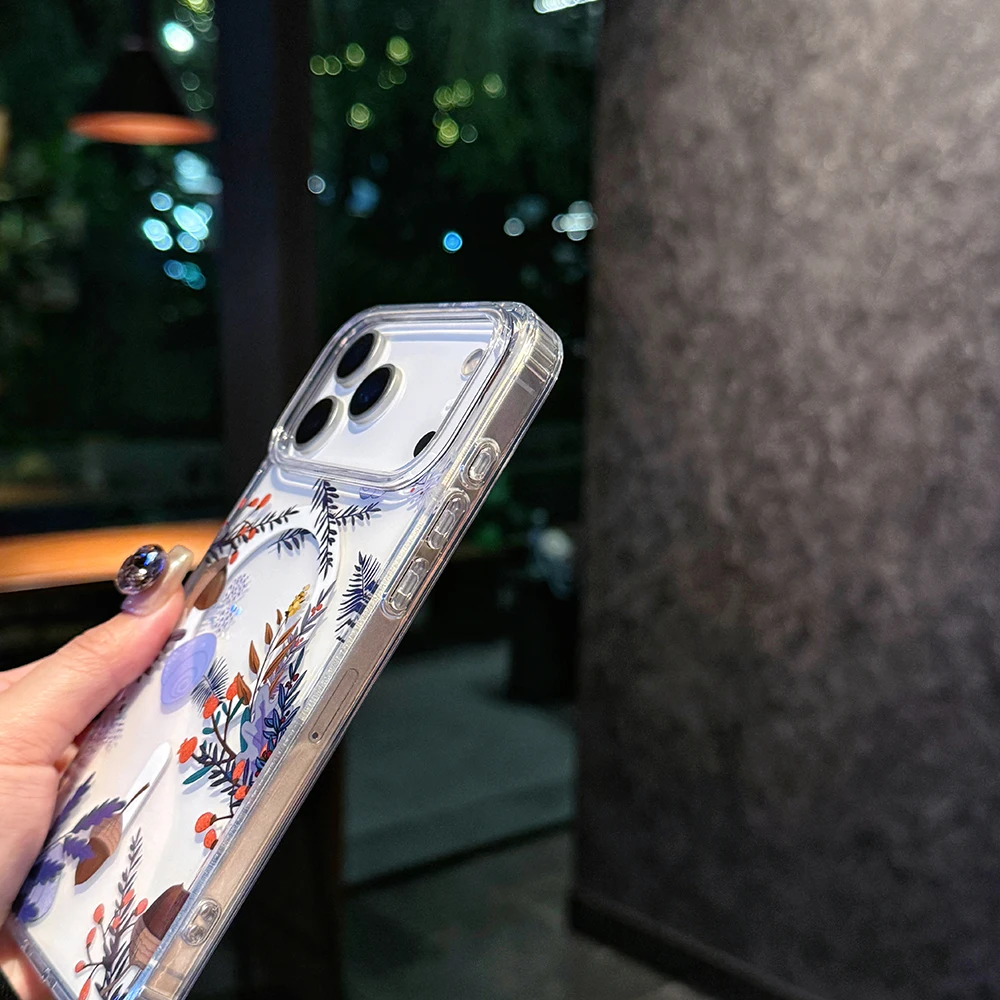Luxuriöse Transparente Blumen-Magsafe-Handyhülle für iPhone 18 17 16 15 14 13 Pro Max 16E Magnetische Kabellose Ladefunktion Stoßfeste Hülle – Detail 9