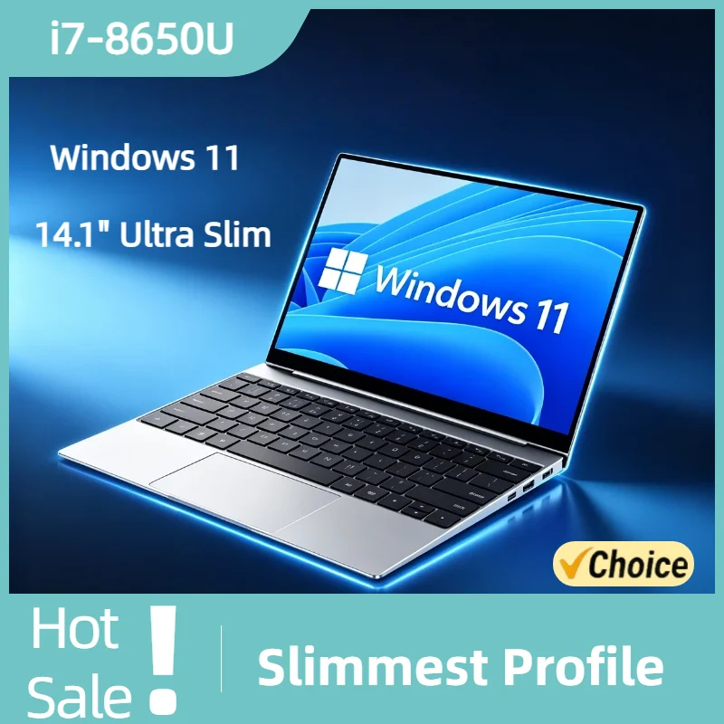 Intel Core i7 8650U Laptop Ultrafino de 14,1 Polegadas 32GB RAM 2TB SSD Windows 11 Notebook para Jogos e Escritório 1920x1080 HD