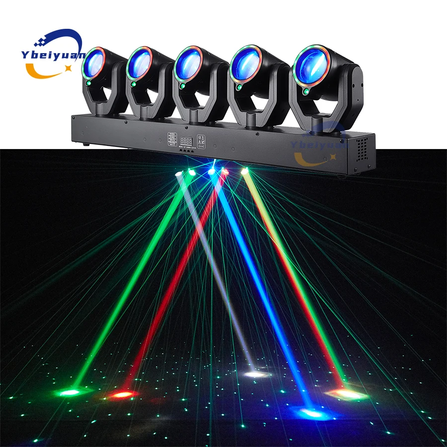 Faro mobile a LED da 180W con 5 teste rotanti XY, luce da discoteca per DJ, controllo vocale DMX512, fascio RGBW + laser verde per feste, bar, Natale, controllo sonoro, effetti scenici per discoteca,