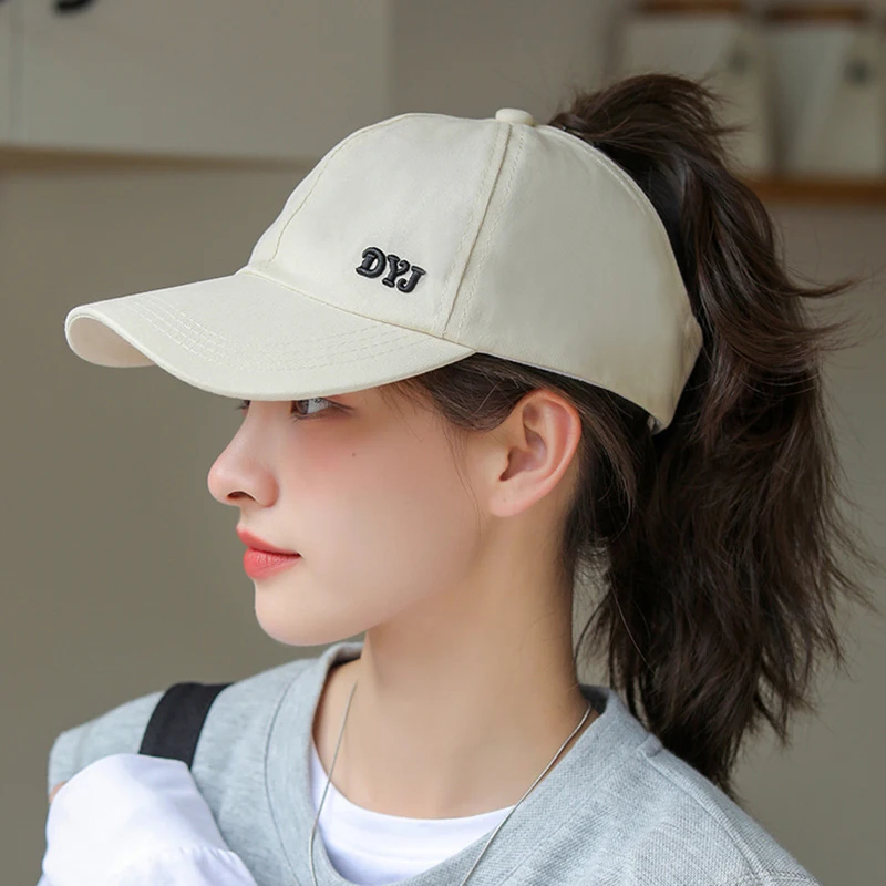 Letter Solid Color High Ponytail Baseball Cap Hollow Top Hat Women\'s Sports Golf Tennis Cap Hair Band High Bun Sunscreen Hat