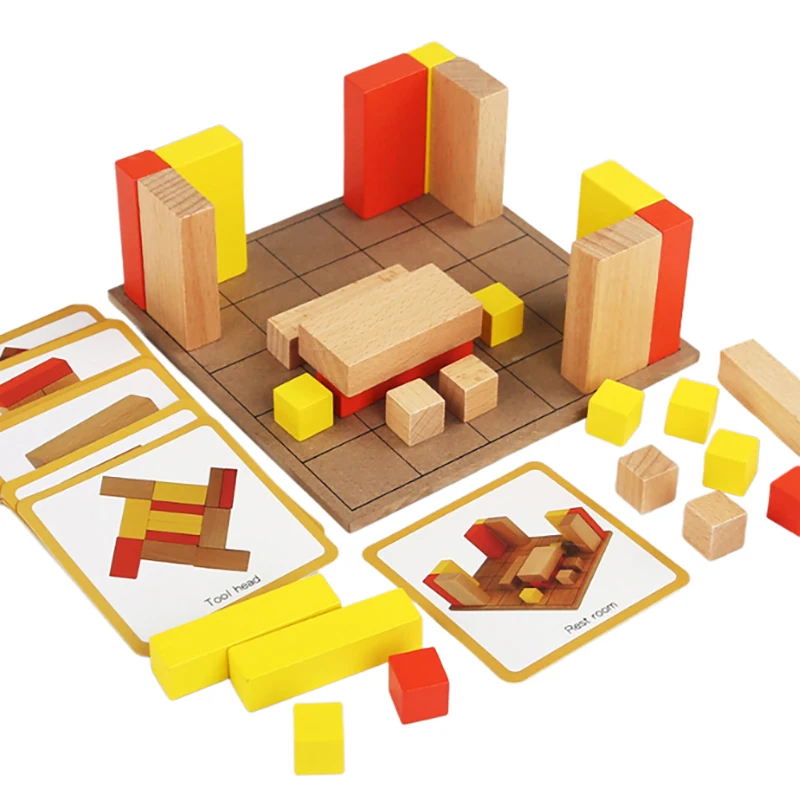 Räumliche 3D Gebäude Montessori Holz Puzzle Spielzeug Logisches Denken Ausbildung Spiel Stapeln Pädagogisches Spielzeug Für Kind