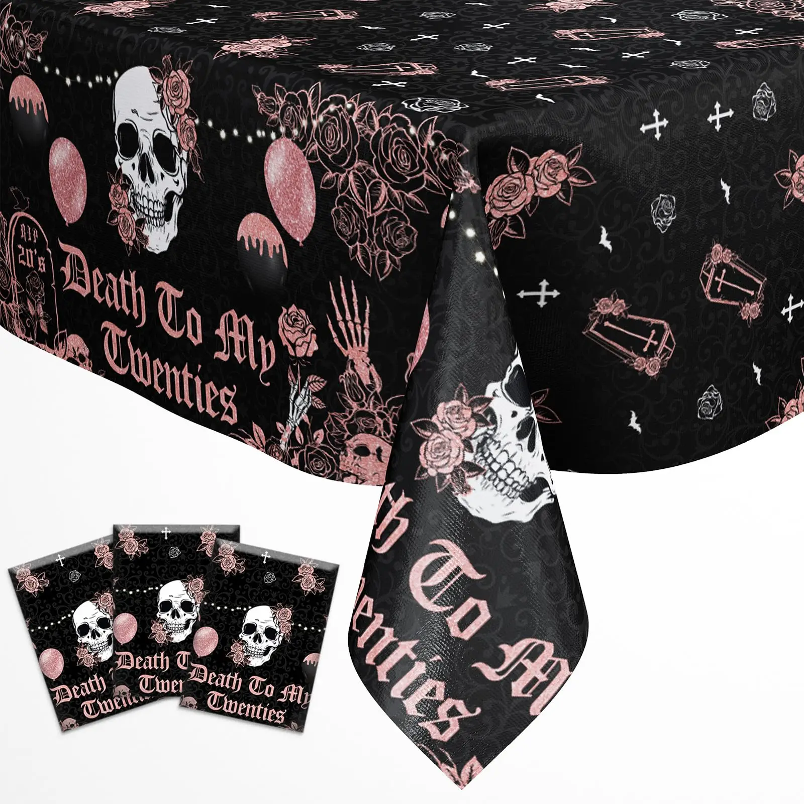 

Sursurprise Gothic 30th Birthday Decoration for Her, 3pcs Death to My 20s Table Cloth Cover 108 51inches