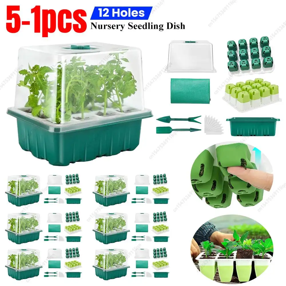 5-1pcs Seedling Starter Tray Kit 12 Holes Nursery Seedling Dish Soft Silicone Plastic Seed Starter Breathable Plant Growth Tray
