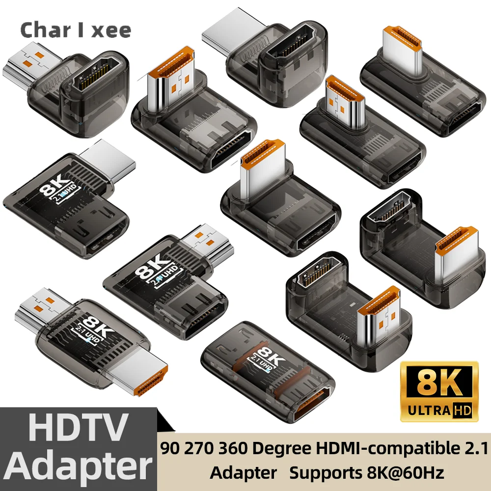 90° 270° 360 Degree HDMI‑Compatible 2.1 Adapter 8K@60Hz Male to Female Right‑Angle Connector Extender for HDTV PS4 PS5 Laptop