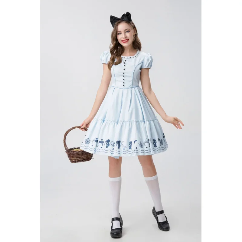 Anime Alice In Wonderland Mad Hatter Sissy Lolita French Maid Blue Dress Halloween Carnival Party Fantasia Magic Cosplay Cos MN5