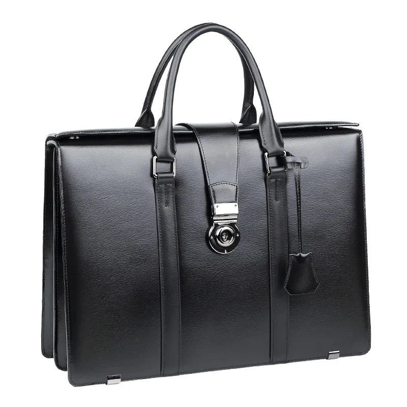 New Genuine Leather Bag With Combination Lock, Briefcase For Commuting And Business, Large Capacity Cowhide Men's Handbag
