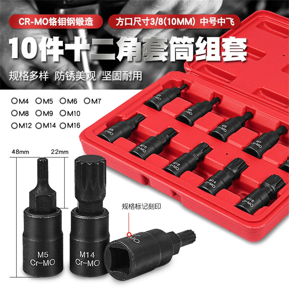 Imagem -01 - Torx Bit Soquete Conjunto com Adaptador Allen Chave Spline Kits Cabeça Universal para Torque Catraca Soquete Chave Ferramenta M4-m16 12 Pontos 10 Pcs 8 torx bit soquete conjunto com adaptador allen chave spline kits cabeca universal para torque catraca soquete chave ferramenta m4 m16 12 pontos 10 pcs 8 01