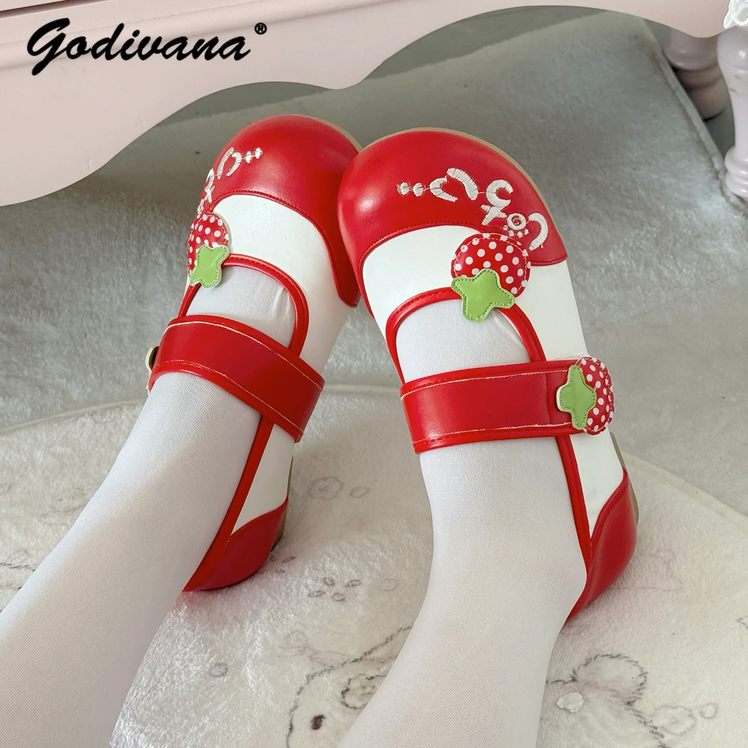 الأصلي أحذية من الجلد الداخلي طالب بنات لطيف الفراولة الفيلكرو جولة رئيس لينة وحيد حذاء مسطح أحذية نسائية