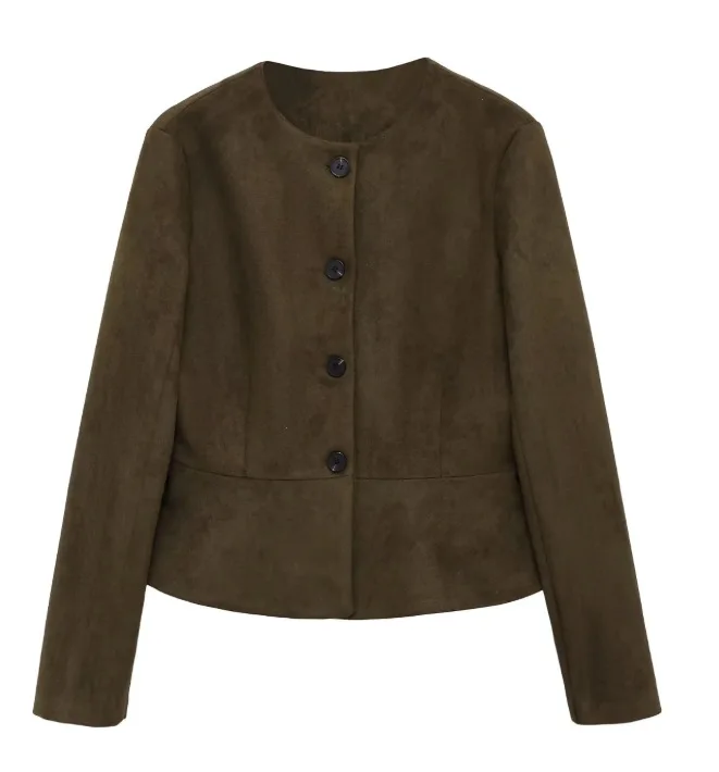 

New Autumn/Winter Fashion Casual Long Sleeve O-neck Single Breasted Solid Color Slim Fit PU Jacket,2 Colors