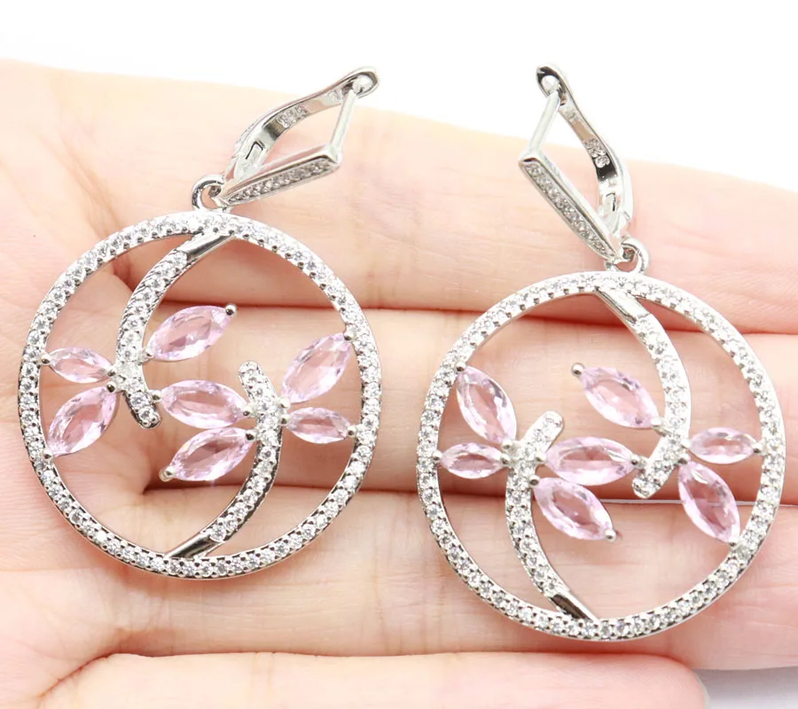 Buy 5 Get 1 Free 48x32mm SheCrown Beautiful Dragonfly Shape Tanzanite Green Amethyst Pink  Kunzite CZ Woman\'s Silver Earrings