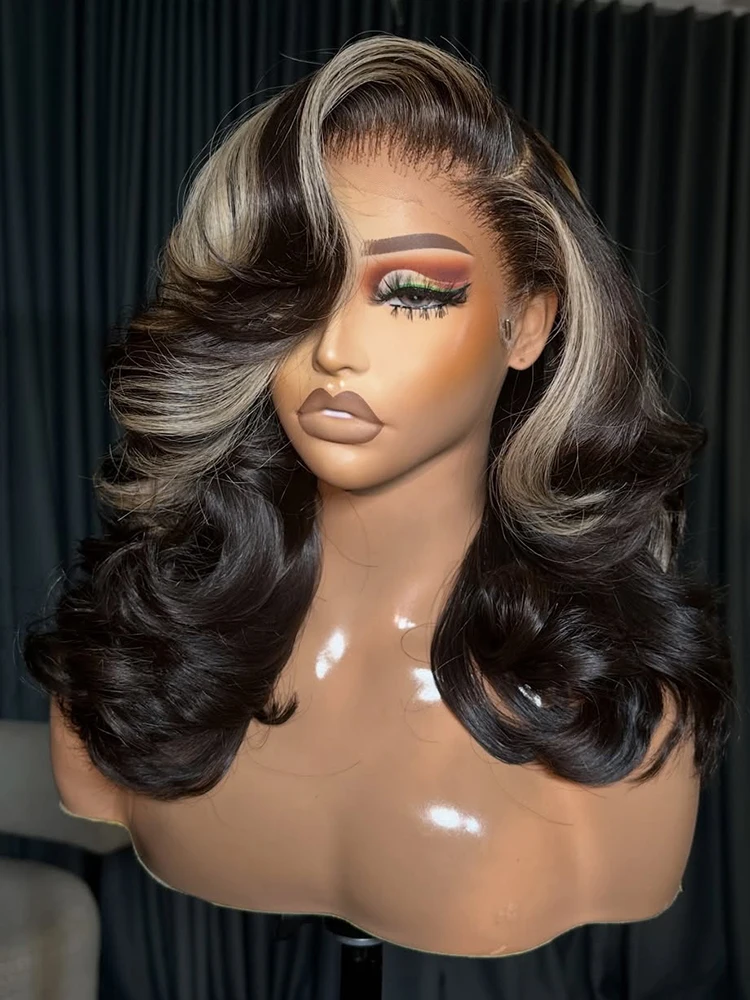 Transparante 13X4 Lace Frontal Body Wave Brede Streep Haarwerk van Echt Haar Asblonde Highlights 13X6 Lace Front Braziliaans Haarwerk - afbeelding 2