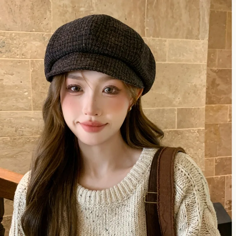 1 gorro de boina clásico para mujer, gorros de vendedor de periódicos en relieve con mezcla de colores cálidos y cómodos para otoño e invierno, adecuado para recreación al aire libre