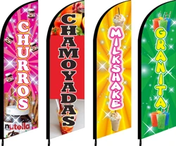 Beach Feather Flag, Fabric Print Only Without Stand, Milk Shake, Chamoyadas Granita Glace Churros Bubble Waffle Gaufres Crepes