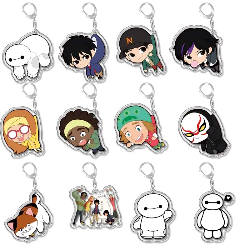 MINISO-Porte-clés en acrylique avec pendentif pour sac à dos, accessoires de dessin animé, cadeaux de Noël, grand fore6 Hiro Hamada Baymax Wasine-ty