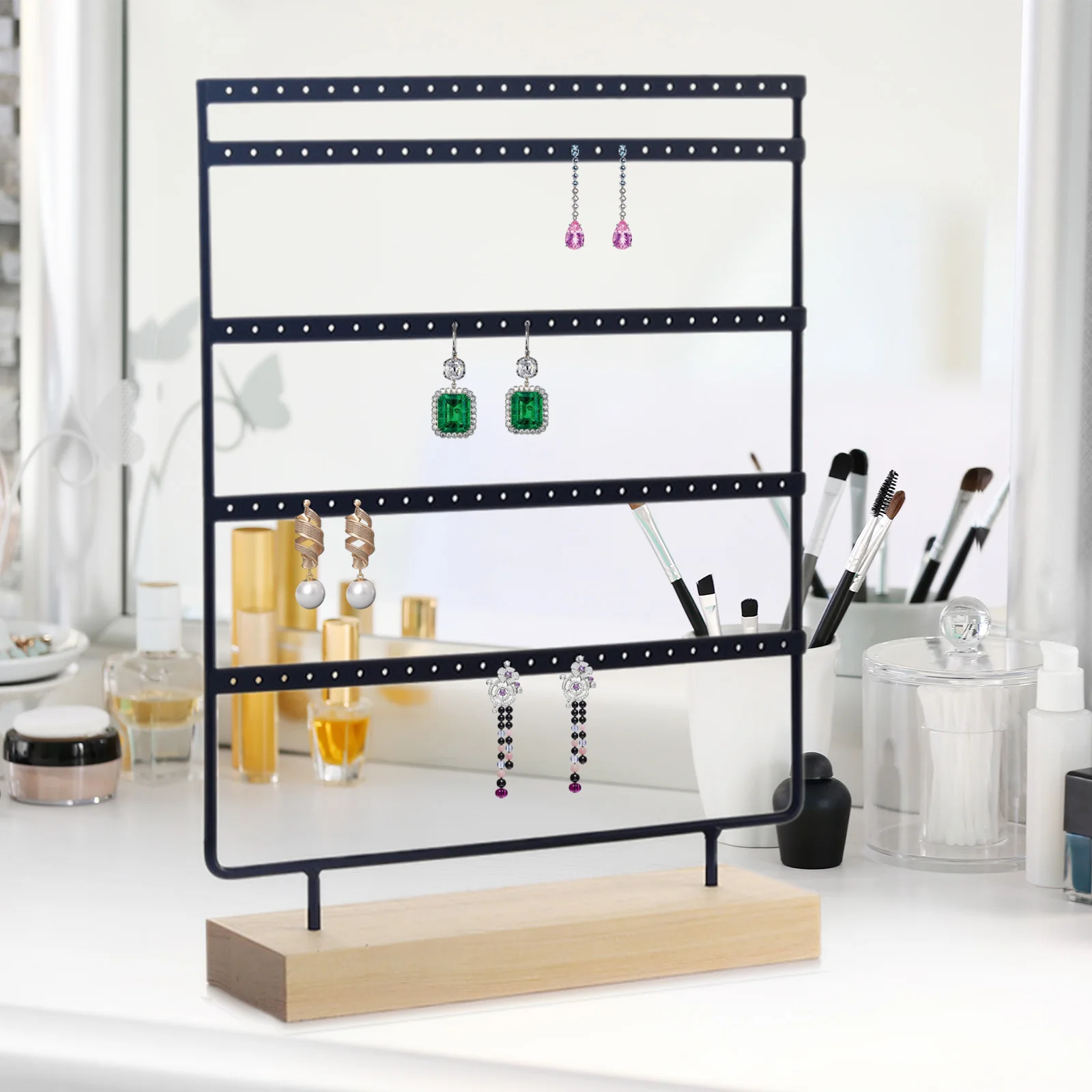 Earring Holder Stand Girls Necklaces Holder Stud Earring Display Rack with 120 Holes Jewelry Organizer for Showcase Dresser Home