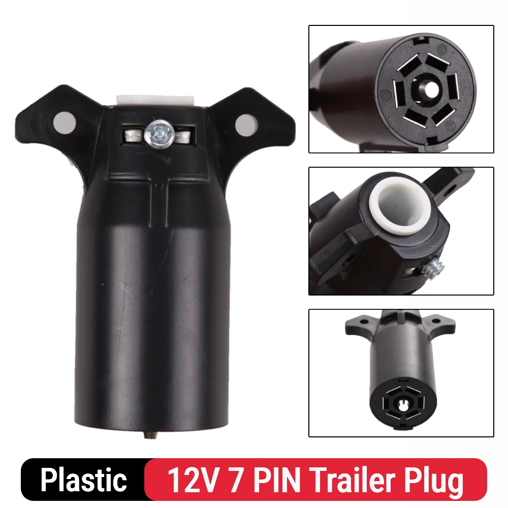 12V Car Plug 7 PIN Trailer Plug American Style 7 Way Blade Round Connector Adapter For Trailer RV Yacht Black Plastic